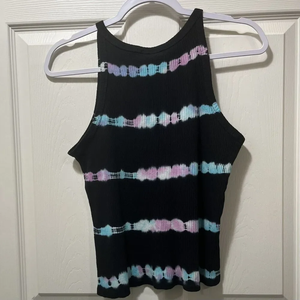 Girl's Tween Teen Justice Black Tie Dye Ribbed High Neck Tank Top NWT! 12/14